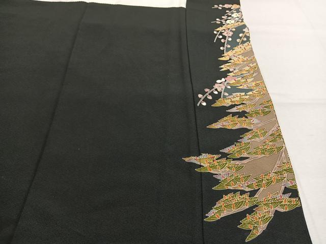 平和屋着物●本加賀友禅作家　百貫華峰　黒留袖　飛鶴枝梅松文　正絹　逸品　未使用　AABM8191fy