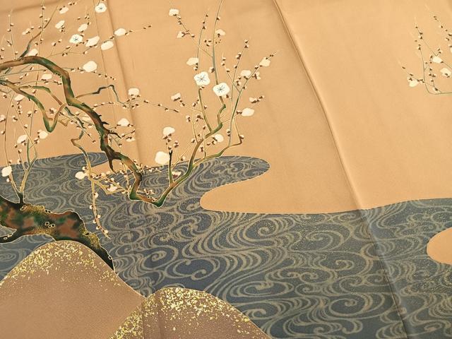 平和屋着物●訪問着　刺繍　枝梅流水文　金銀彩　正絹　逸品　AABM8195fy