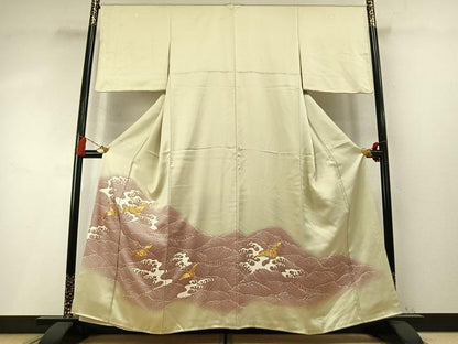 平和屋着物●豪華色留袖　駒刺繍　飛鶴立波文　暈し染め　金彩　正絹　逸品　AABM8197fy
