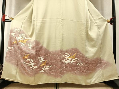 平和屋着物●豪華色留袖　駒刺繍　飛鶴立波文　暈し染め　金彩　正絹　逸品　AABM8197fy