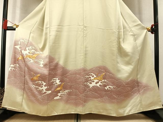 平和屋着物●豪華色留袖　駒刺繍　飛鶴立波文　暈し染め　金彩　正絹　逸品　AABM8197fy