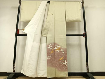 平和屋着物●豪華色留袖　駒刺繍　飛鶴立波文　暈し染め　金彩　正絹　逸品　AABM8197fy