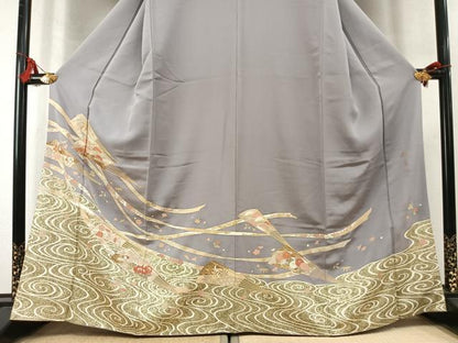 平和屋着物●豪華色留袖　作家物　松竹梅　扇面花文　金彩　正絹　逸品　AABM8199fy