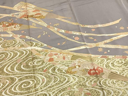 平和屋着物●豪華色留袖　作家物　松竹梅　扇面花文　金彩　正絹　逸品　AABM8199fy