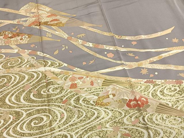 平和屋着物●豪華色留袖　作家物　松竹梅　扇面花文　金彩　正絹　逸品　AABM8199fy