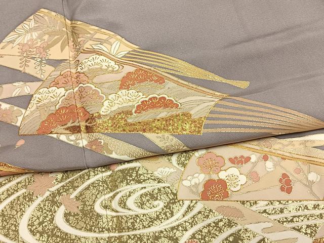 平和屋着物●豪華色留袖　作家物　松竹梅　扇面花文　金彩　正絹　逸品　AABM8199fy
