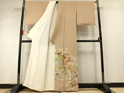 平和屋着物●豪華色留袖　駒刺繍　松竹梅　飛鶴花唐草文　金彩　正絹　逸品　未使用　AABM8201fy