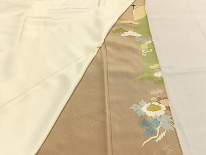 平和屋着物●豪華色留袖　駒刺繍　松竹梅　飛鶴花唐草文　金彩　正絹　逸品　未使用　AABM8201fy
