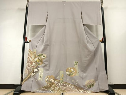 平和屋着物●豪華色留袖　駒刺繍　鶴　色紙枝梅松花文　金彩　正絹　逸品　未使用　AABM8202fy