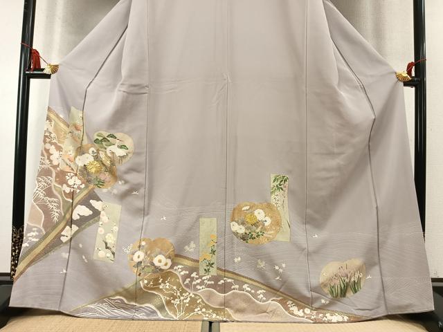 平和屋着物●豪華色留袖　駒刺繍　鶴　色紙枝梅松花文　金彩　正絹　逸品　未使用　AABM8202fy