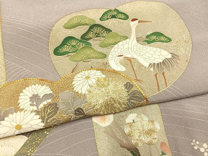 平和屋着物●豪華色留袖　駒刺繍　鶴　色紙枝梅松花文　金彩　正絹　逸品　未使用　AABM8202fy