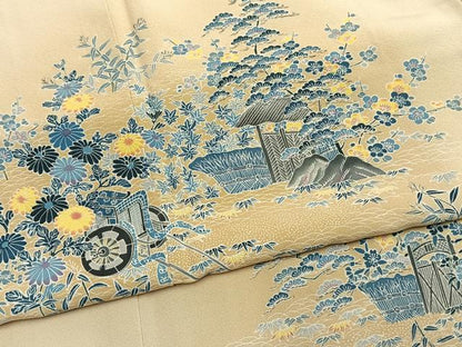 平和屋着物●訪問着　友禅　作家物　松竹梅　御所車花文　暈し染め　正絹　逸品　AABM8203fy