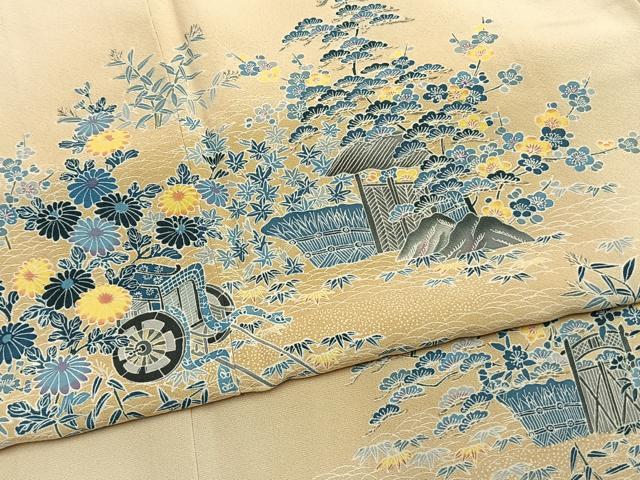 平和屋着物●訪問着　友禅　作家物　松竹梅　御所車花文　暈し染め　正絹　逸品　AABM8203fy