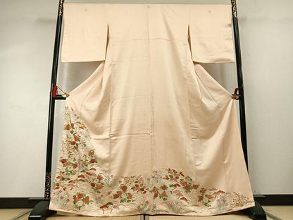 平和屋着物●豪華色留袖　刺繍　草花松文　金彩　正絹　逸品　AABM8204fy