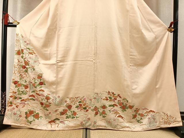 平和屋着物●豪華色留袖　刺繍　草花松文　金彩　正絹　逸品　AABM8204fy