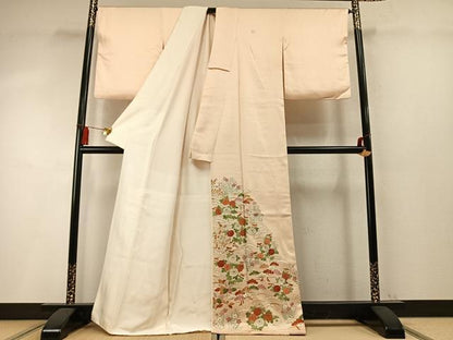 平和屋着物●豪華色留袖　刺繍　草花松文　金彩　正絹　逸品　AABM8204fy