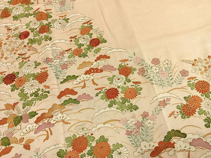 平和屋着物●豪華色留袖　刺繍　草花松文　金彩　正絹　逸品　AABM8204fy