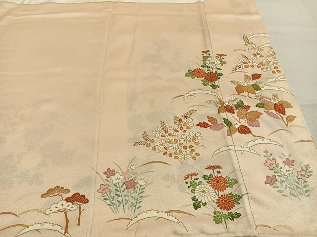 平和屋着物●豪華色留袖　刺繍　草花松文　金彩　正絹　逸品　AABM8204fy