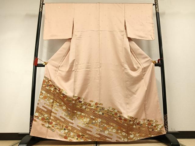 平和屋着物●豪華色留袖　作家物　駒刺繍　霞取り飛鶴花松文　金彩　正絹　逸品　AABM8205fy