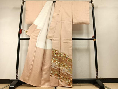 平和屋着物●豪華色留袖　作家物　駒刺繍　霞取り飛鶴花松文　金彩　正絹　逸品　AABM8205fy