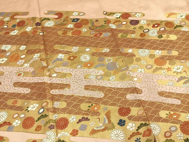 平和屋着物●豪華色留袖　作家物　駒刺繍　霞取り飛鶴花松文　金彩　正絹　逸品　AABM8205fy