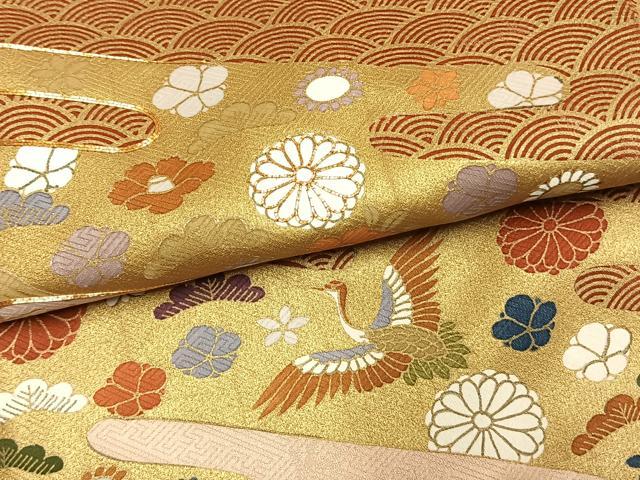 平和屋着物●豪華色留袖　作家物　駒刺繍　霞取り飛鶴花松文　金彩　正絹　逸品　AABM8205fy