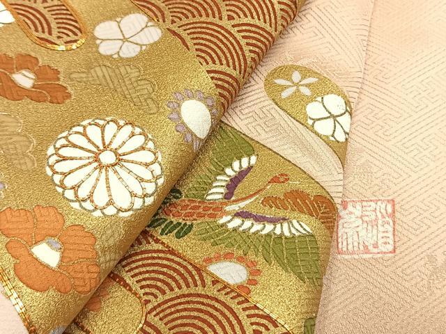平和屋着物●豪華色留袖　作家物　駒刺繍　霞取り飛鶴花松文　金彩　正絹　逸品　AABM8205fy