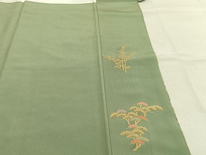 平和屋着物●訪問着　駒刺繍　松竹　風景花文　金彩　正絹　逸品　AABM8206fy