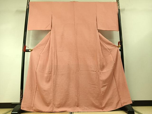 平和屋着物●上質な色無地　花唐草地紋　珊瑚色　正絹　逸品　AABM8207fy