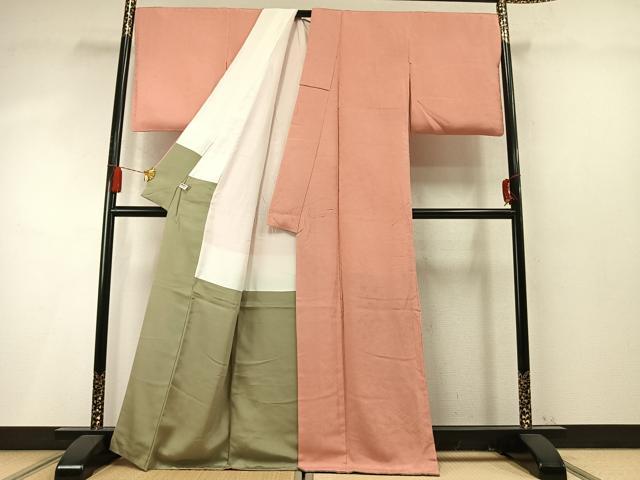 平和屋着物●上質な色無地　花唐草地紋　珊瑚色　正絹　逸品　AABM8207fy