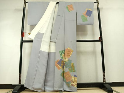 平和屋着物●訪問着　刺繍　色紙重ね飛鶴花文　金糸　金彩　正絹　逸品　AABM8209fy
