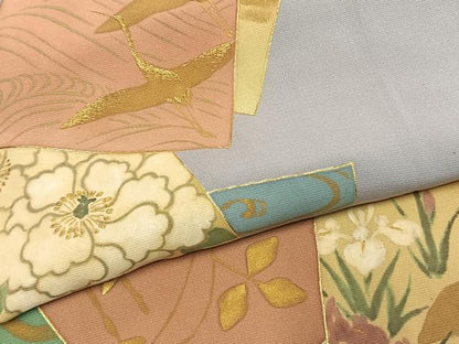 平和屋着物●訪問着　刺繍　色紙重ね飛鶴花文　金糸　金彩　正絹　逸品　AABM8209fy