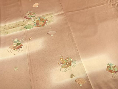 平和屋着物●訪問着　扇面花文　暈し染め　金彩　正絹　逸品　AABM8214fy