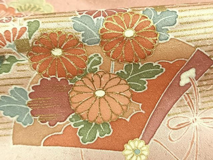 平和屋着物●訪問着　扇面花文　暈し染め　金彩　正絹　逸品　AABM8214fy