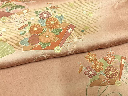 平和屋着物●訪問着　扇面花文　暈し染め　金彩　正絹　逸品　AABM8214fy