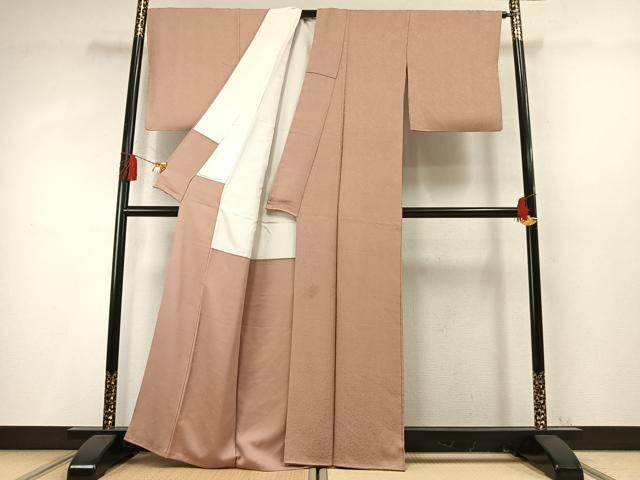 平和屋着物●上質な色無地　花唐草地紋　赤白橡色　正絹　逸品　AABM8215fy
