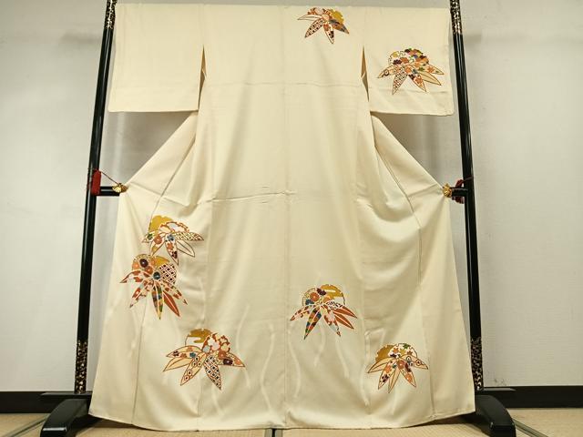 平和屋着物●訪問着　刺繍　雪輪重ね笹文　金彩　正絹　逸品　AABM8218fy