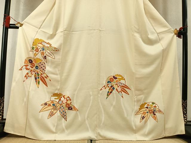 平和屋着物●訪問着　刺繍　雪輪重ね笹文　金彩　正絹　逸品　AABM8218fy