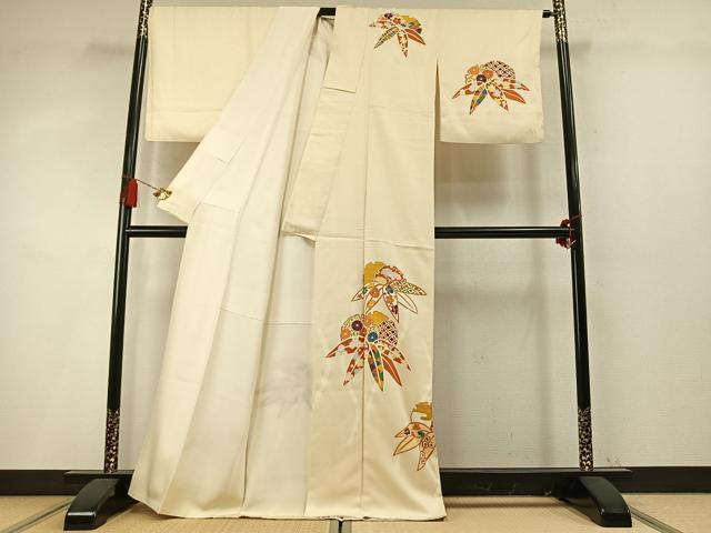 平和屋着物●訪問着　刺繍　雪輪重ね笹文　金彩　正絹　逸品　AABM8218fy