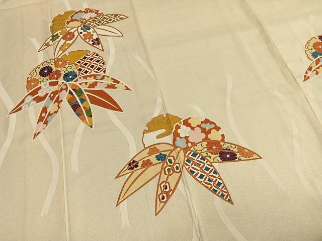 平和屋着物●訪問着　刺繍　雪輪重ね笹文　金彩　正絹　逸品　AABM8218fy
