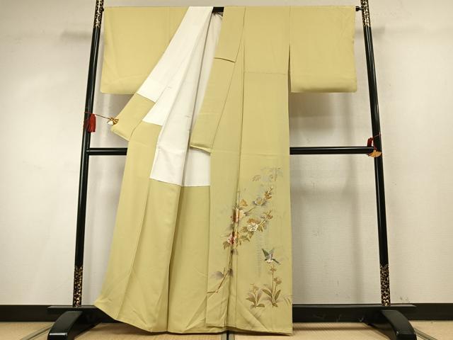 平和屋着物●豪華色留袖　刺繍　螺鈿　花鳥文　金銀糸　金銀彩　正絹　逸品　AABM8226fy