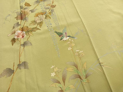 平和屋着物●豪華色留袖　刺繍　螺鈿　花鳥文　金銀糸　金銀彩　正絹　逸品　AABM8226fy