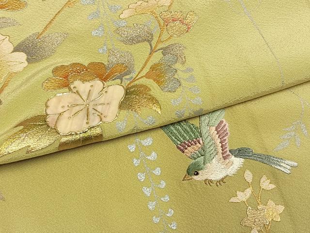 平和屋着物●豪華色留袖　刺繍　螺鈿　花鳥文　金銀糸　金銀彩　正絹　逸品　AABM8226fy