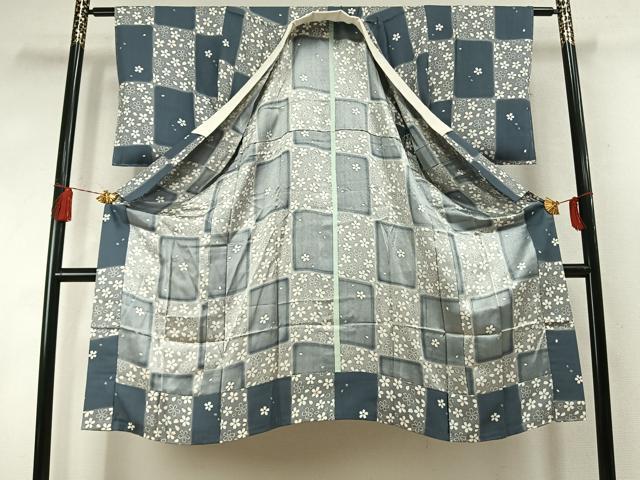 平和屋着物●長襦袢　無双仕立て　市松舞桜文　暈し染め　正絹　逸品　未使用　AABM8227fy