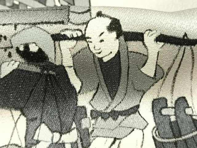 平和屋着物●訪問着　手描き　人物風景文　暈し染め　銀通し地　丹後ちりめん　反端付き　正絹　逸品　AABM8231fy