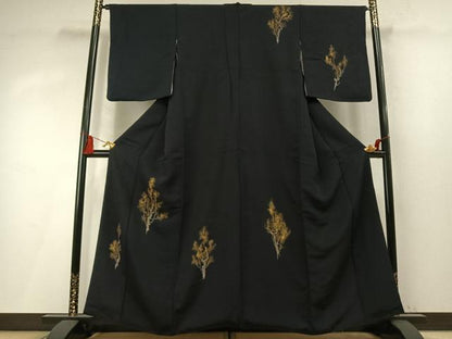 平和屋着物●訪問着　樹林文　暈し染め　黒地　金彩　正絹　逸品　AABM8233fy