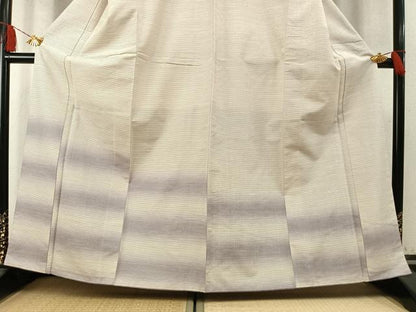 平和屋着物●訪問着　紬地　横段文　正絹　逸品　AABM8239fy