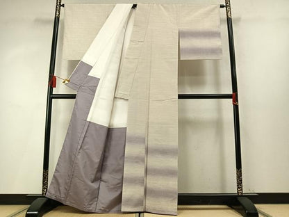 平和屋着物●訪問着　紬地　横段文　正絹　逸品　AABM8239fy