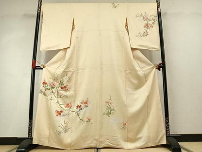 平和屋着物●訪問着　刺繍　地紙枝花文　金彩　正絹　逸品　AABM8243fy