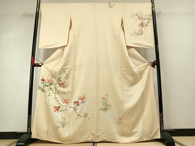 平和屋着物●訪問着　刺繍　地紙枝花文　金彩　正絹　逸品　AABM8243fy